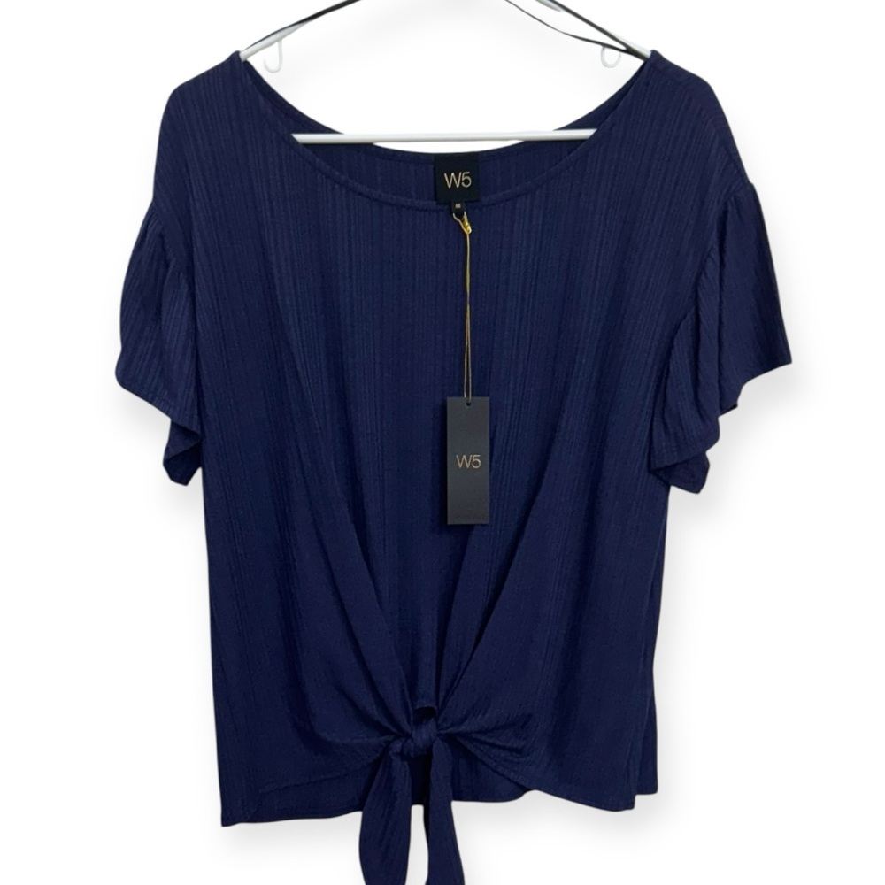 Anthropologie W5 Women’s Dark Blue Tie-Front Blouse Size M *277